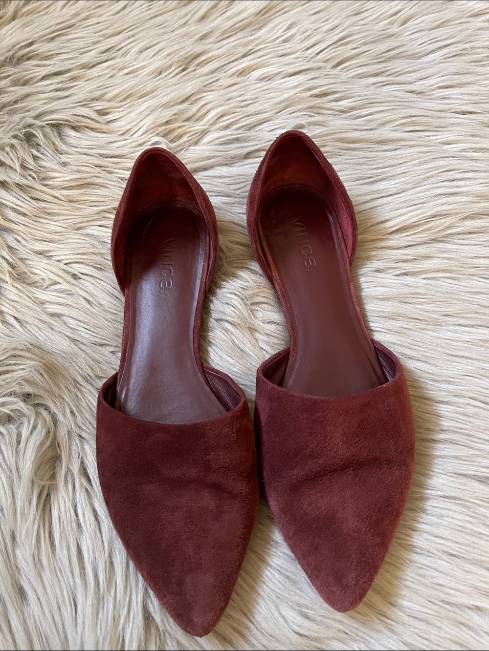 Vince D'Orsay Pointed Flats in Wine Suede